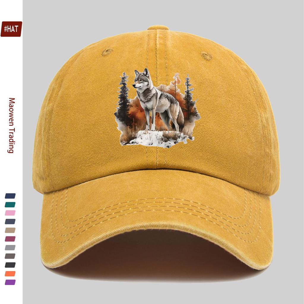 pc Gray Wolf And Forest Snow Scene Printed Baseball Cap Casual Trucker Sun Hat Comfortable Lightweight Papa Hat Dad Mom Beac