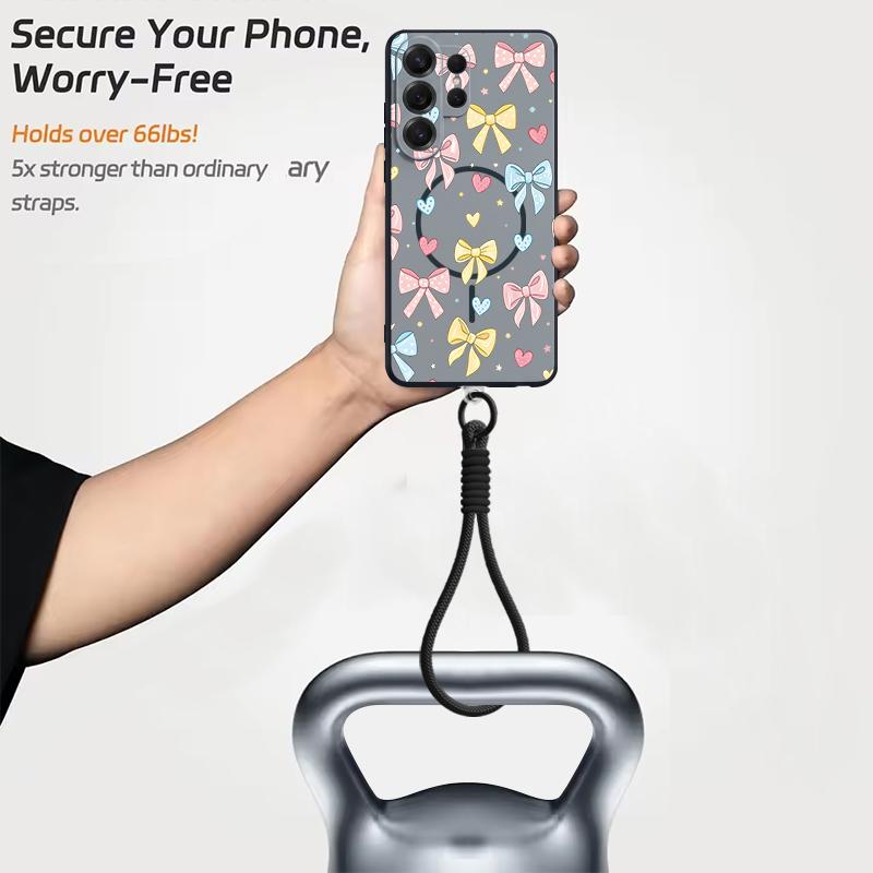 Retro Flowers Black Rose Print Lanyard Case For Samsung S26 S25 Ultra S24 Plus S23 FE S22 Ultra A55 A56 A17 A37 A57 5G Skin Feel Magnetic Phone Cover