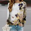 Tops For Women Golden Butterfly Print Round Neck Long Sleeve T-shirt Fall Casual Slim Pullover Women's Long Sleeve Top