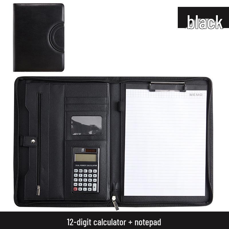 A4 Business Folder with Calculator and Zipper - Sales Manager's Document File Folder