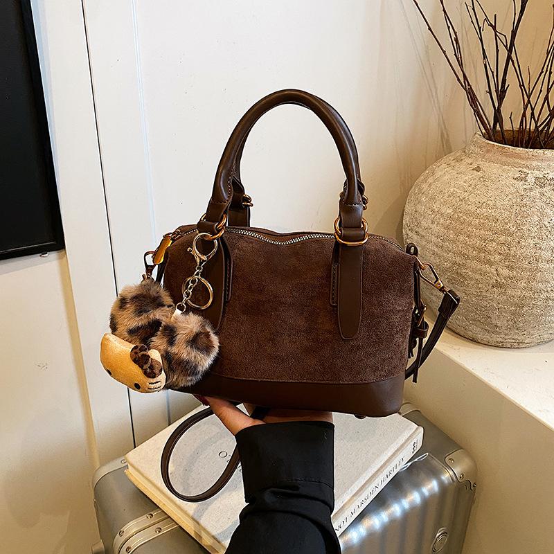 

Women s bag autumn and winter retro spliced handbag suede large-capacity foreign style popular shoulder bag niche design crossbody bag bare bag коричневый