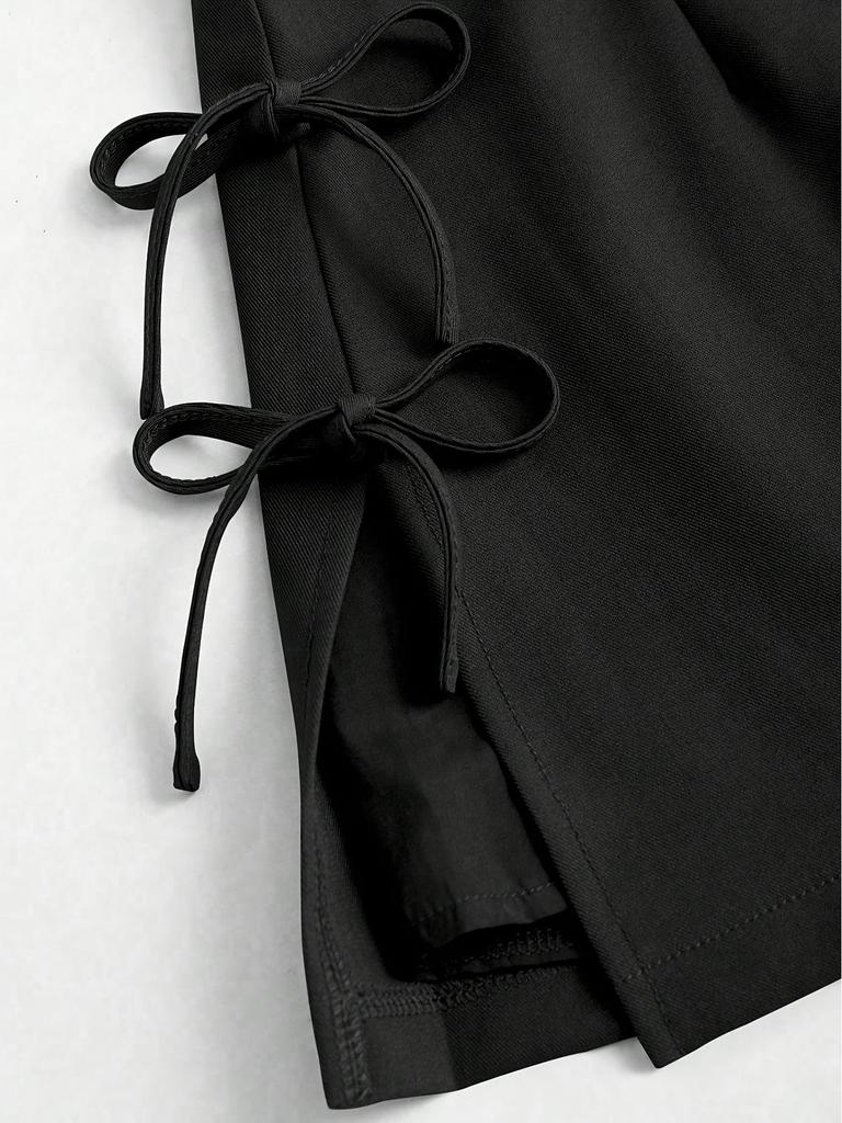 2026 Sexy Bow Tie Lace-Up A-Line Mini Skirt with Slit: Spring/Summer Essential