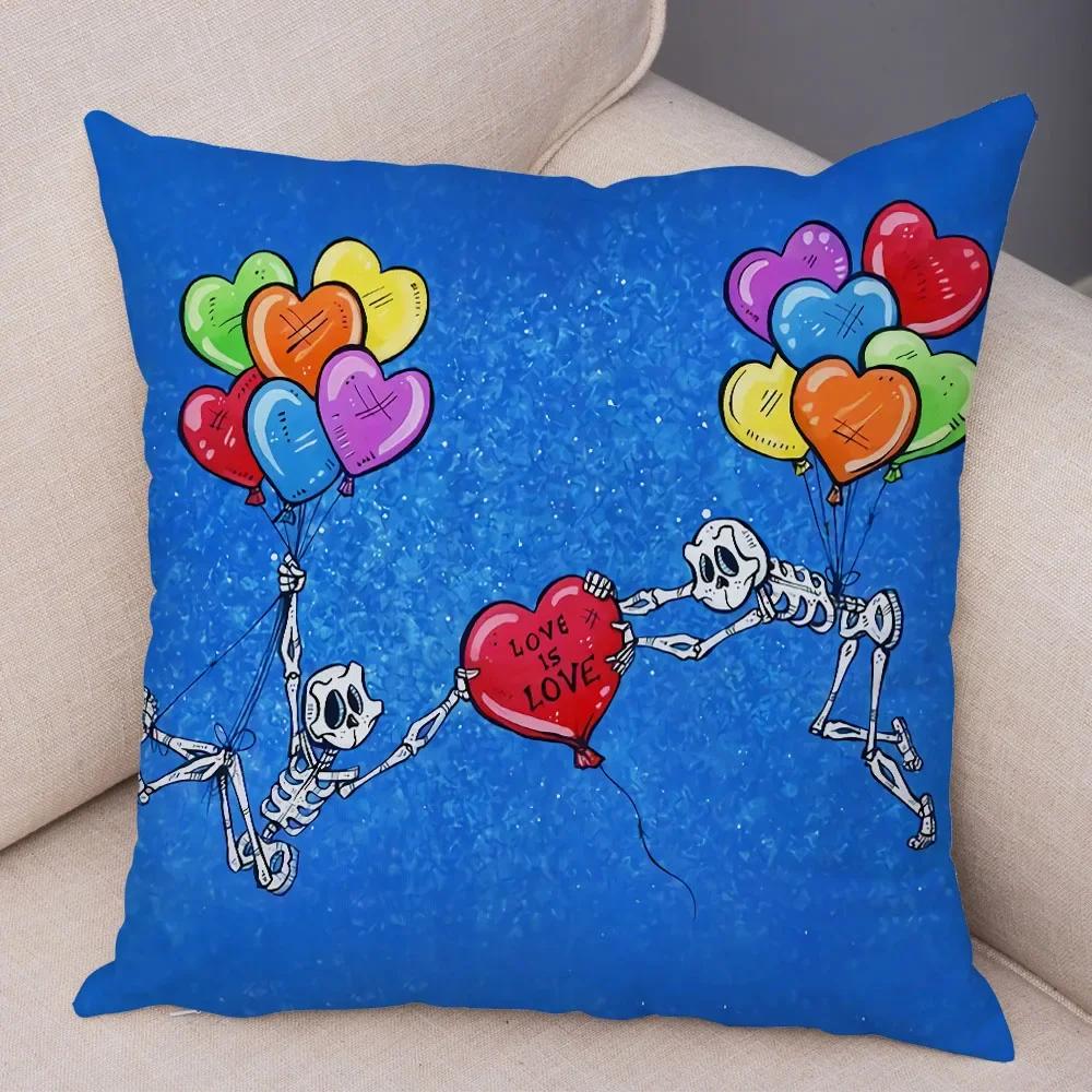 Capa de Almofada de Desenho Animado Fofa Colorida Caveira Fronha Carro Sofá Decoração para Casa