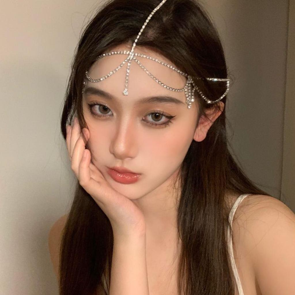 Women Headpiece With Sparkling Rhinestones Tassels Head Chain Head Jewelry For Formal Occasion and Cultural Celebration