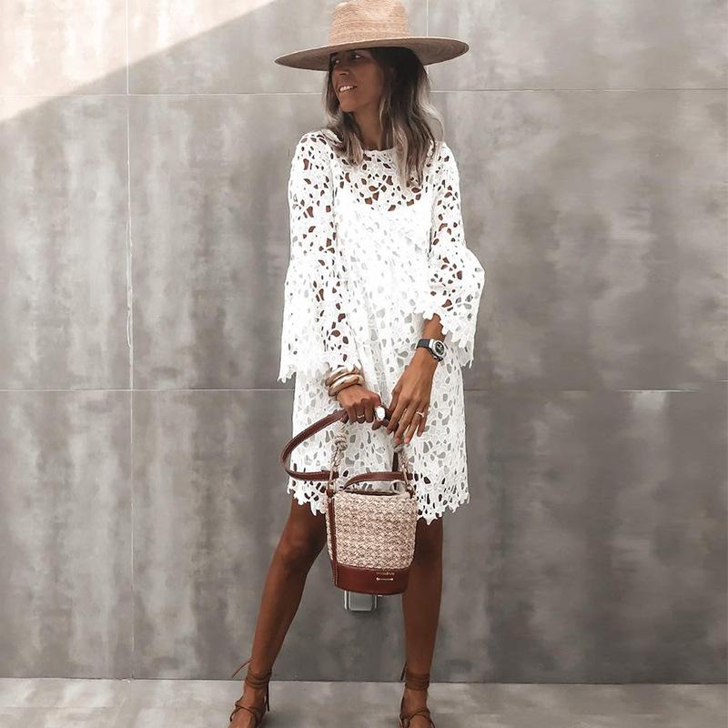 2026 Cross-border Summer New European and American Women's Clothing Amazon Dress Ethnic Style Lace Flower Temperament Small Fragrant Short Skirt