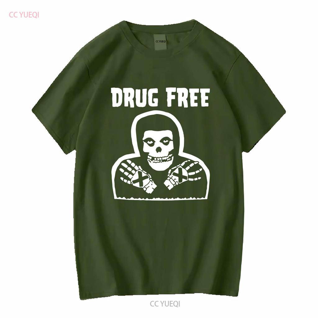 Misfits Drug Free T Shirt 80s Punk Rock Vintage Blac 1717 vintage Washed fashion Stylish Breathable streetwear graphic