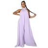 Tuta da donna con scollo all'americana, senza maniche, tinta unita, in chiffon, gamba larga, schiena scoperta, morbida, fluida, pantaloni lunghi, tutina