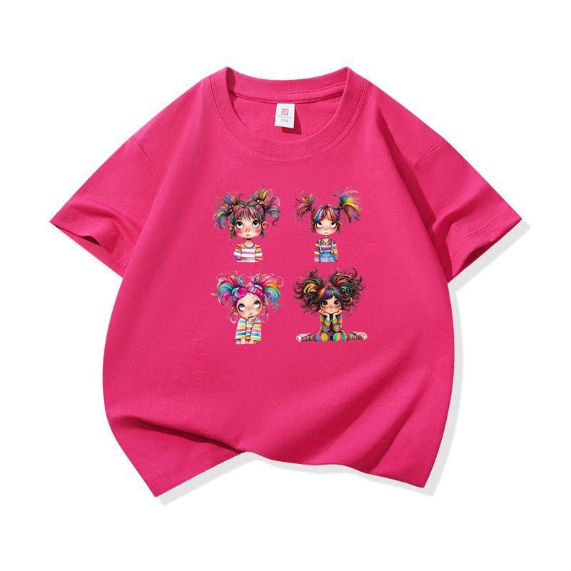 Rainbow Hair Girl Set Graphic Tee Kids 100 Cotton Crew Neck T Shirt Short Sleeve Breathable Tops For Boys Girls Children