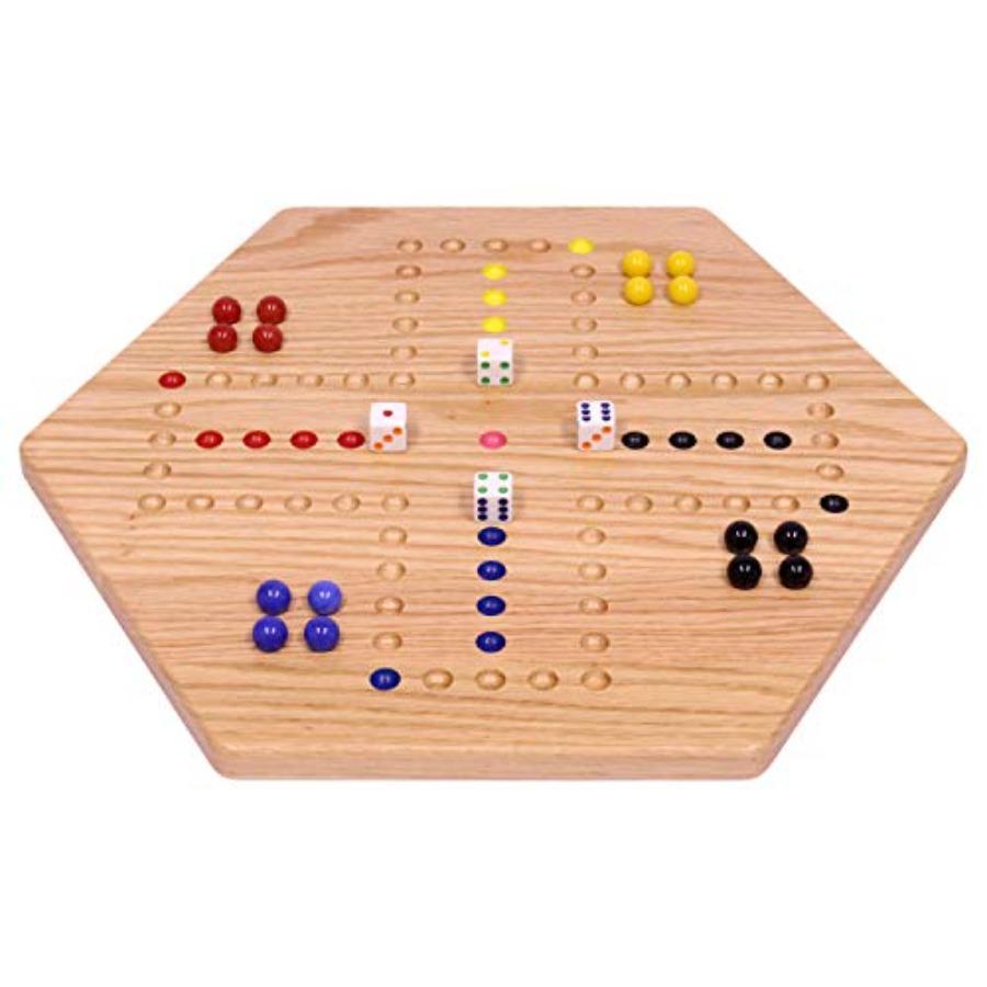 Wahoo Marble Game Board Set 16 Wide Solid Oak Wood DoubleSided Game Board with 16mm Marbles and Dice Included Perfect for Indoo