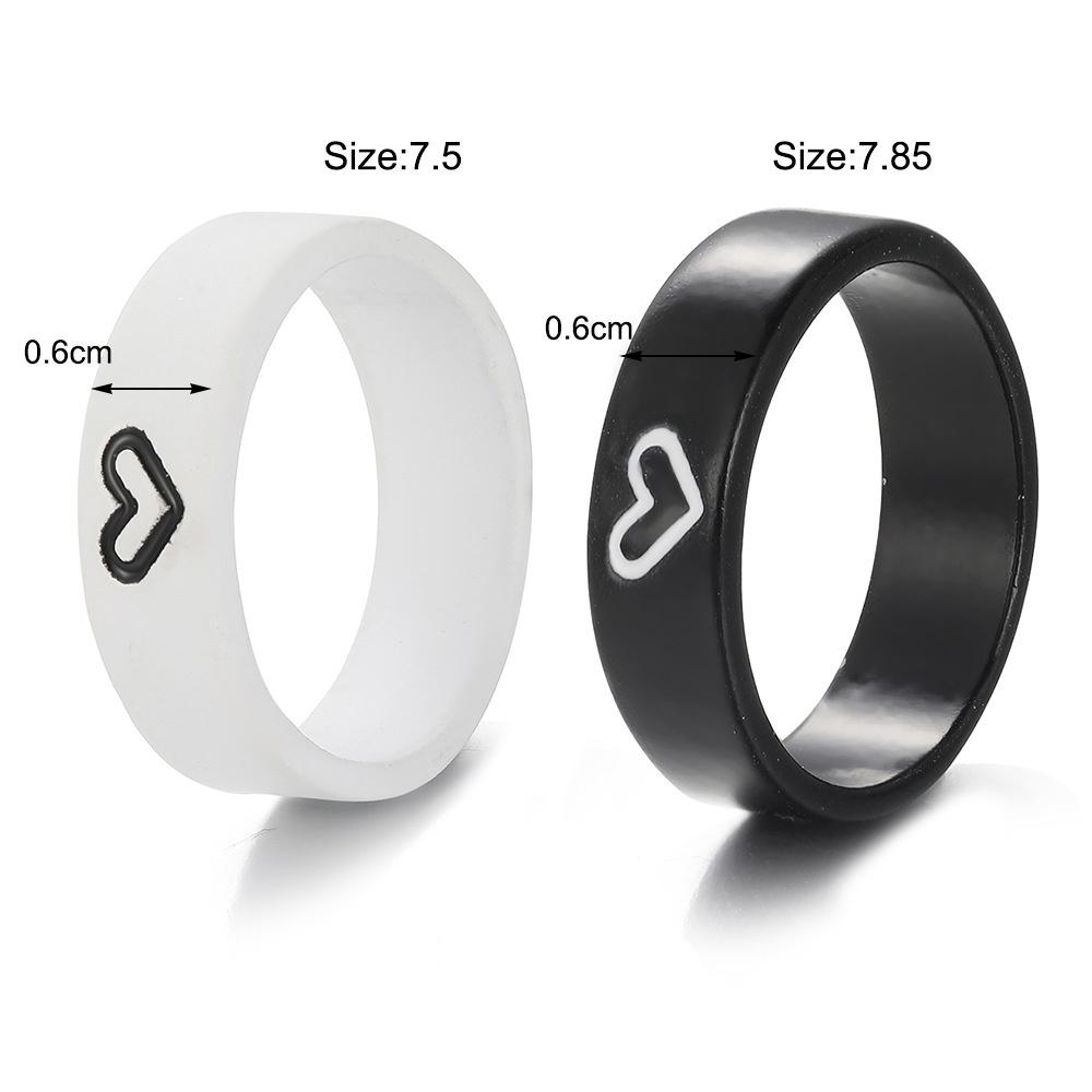 Trendy Black and White Metallic Lacquer Women's Ring Set Statement Jewelry 2pcs/set