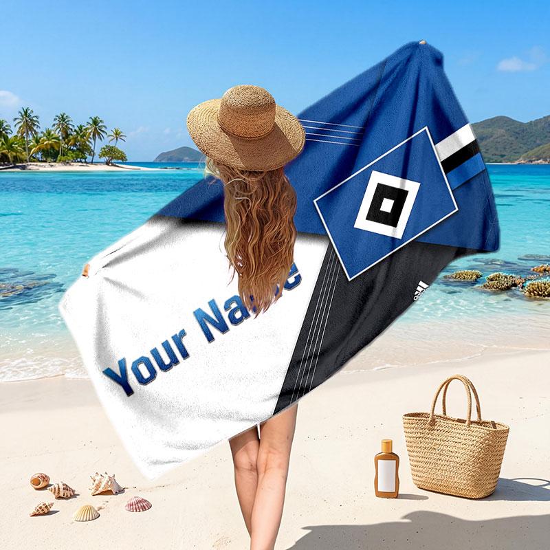 Hamburger SV Custom Beach Towel, Personalized Name Text Print, Football Logo Soft Quick‑Dry Towel Holiday Gift