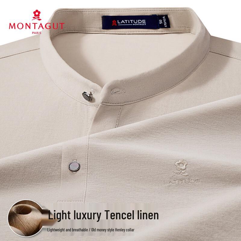 MONTAGUT Men s Tencel Linen Henley T-Shirt XL
