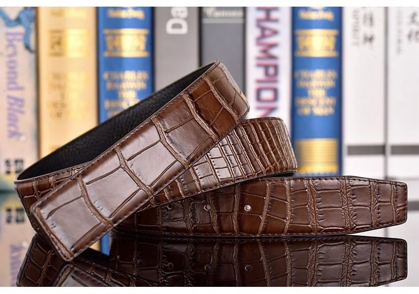 Crocodile Pattern Headless Men's Leather Belt, Perforated Belt Strip, Genuine Top-Layer Cowhide.