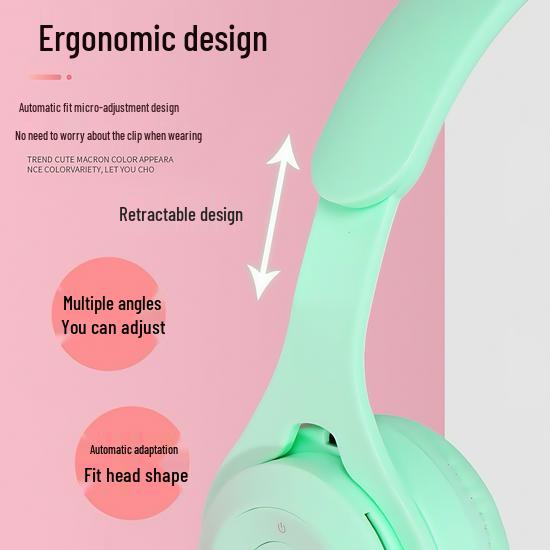Macaron Wireless Bluetooth Over-Ear Headphones: Stereo, Long Battery, Universal, Perfect for Sports & Gaming.