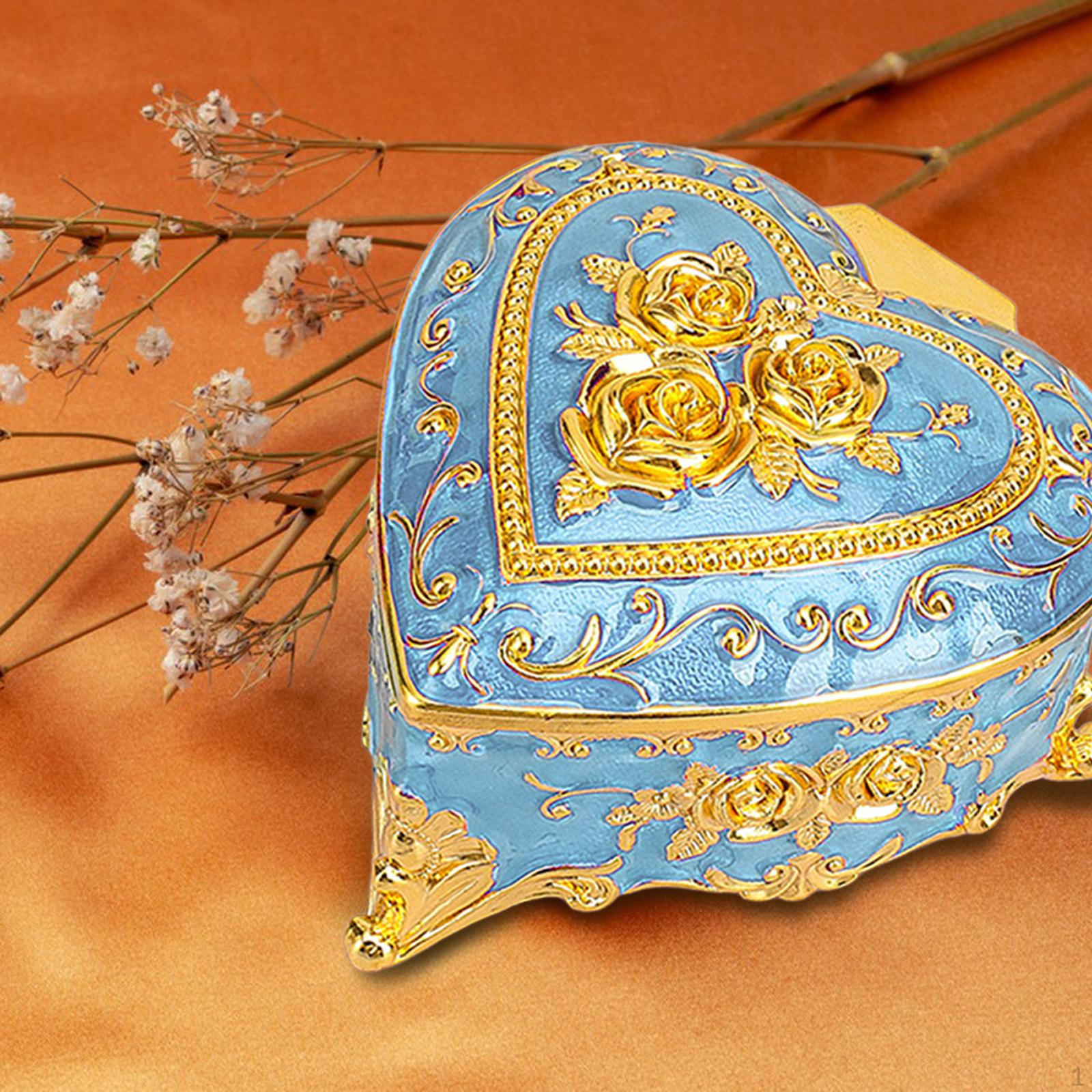 

Шкатулка для хранения украшений в форме сердца, коллекционная, маленькая, уникальная, органайзер для ожерелий Rose Gold Blue