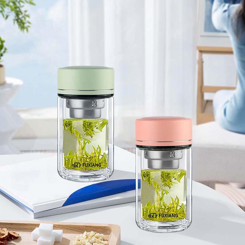 230ml Pink Double-layer Glass Tea Infuser Bottle