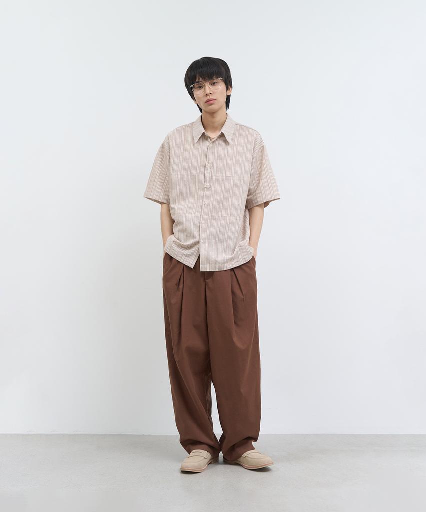 NOISE Fennel Linen Stripe Shirt - Camel Brown