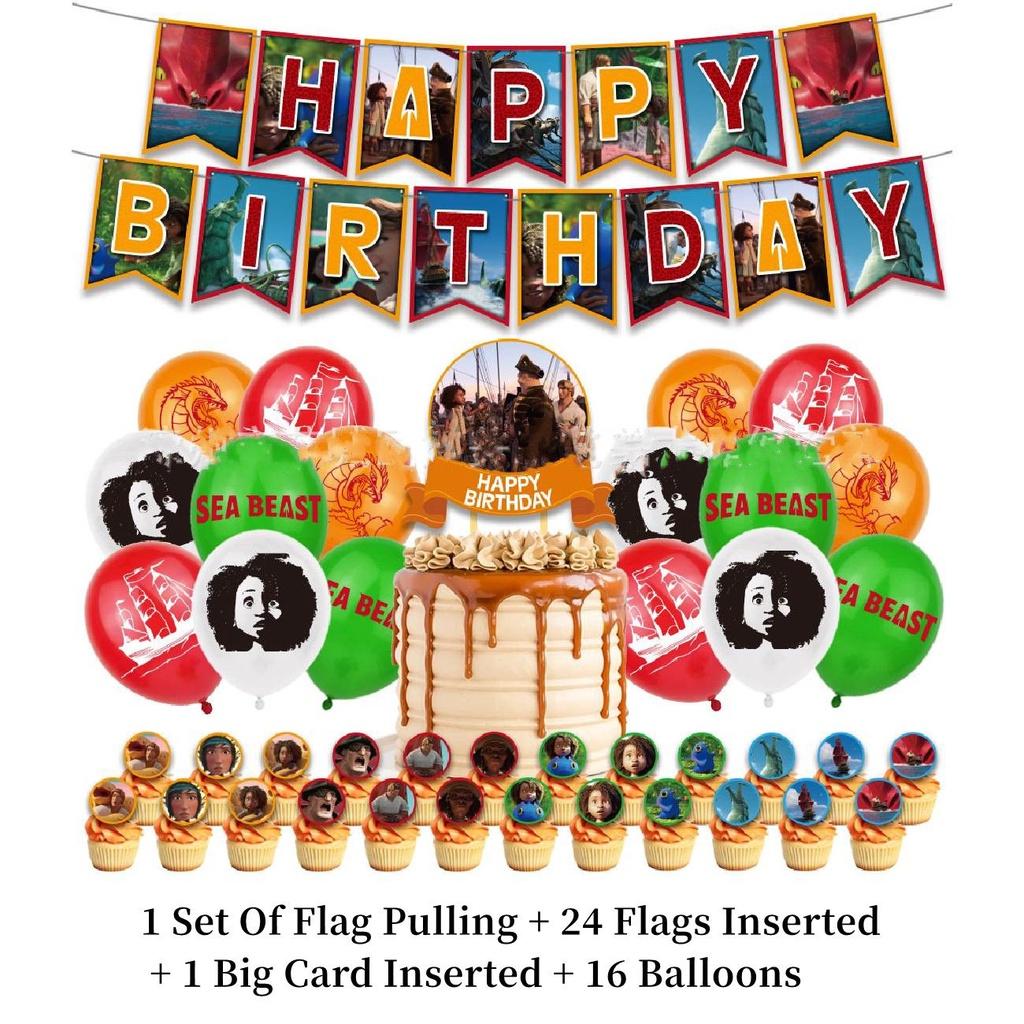 Das Seeungeheuer Geburtstagsparty Deko-Set mit Luftballons und Flaggen