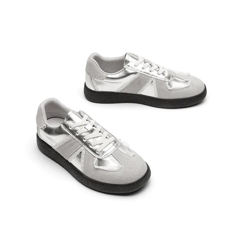 Leather retro lace edge German training shoes women's 2025 new versatile color matching casual sports shoes platform white shoes women