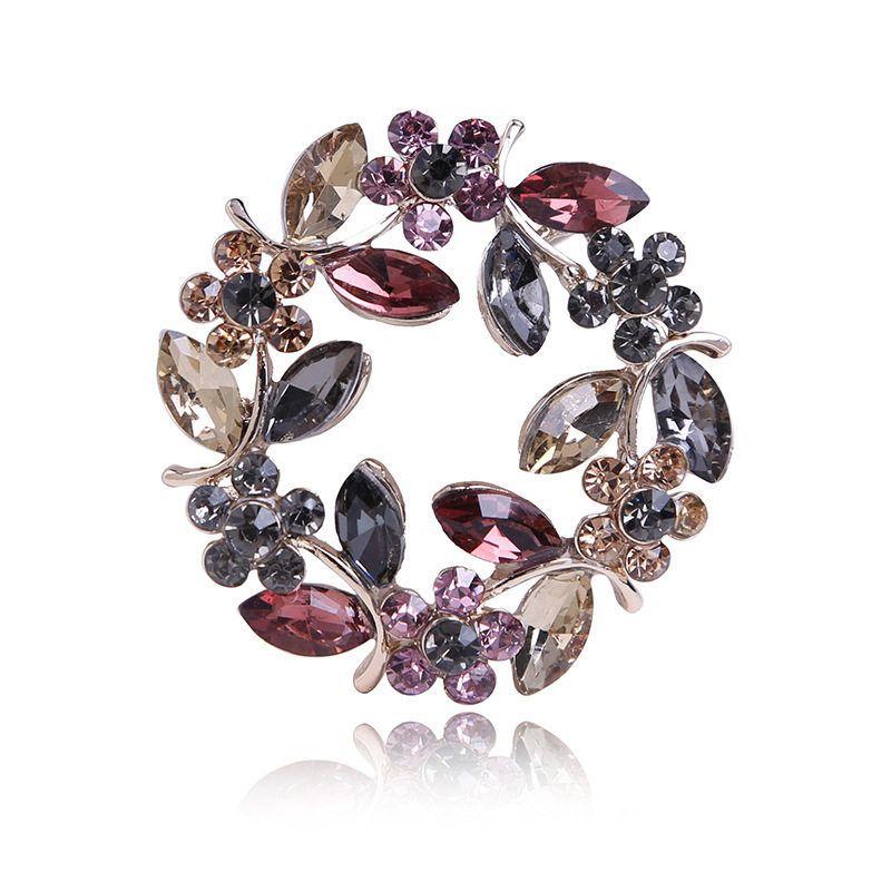 European and American Style Multi-Colored Floral Wreath Brooches, Fashionable Rhinestone Pins, Versatile and Elegant Suit Accessories