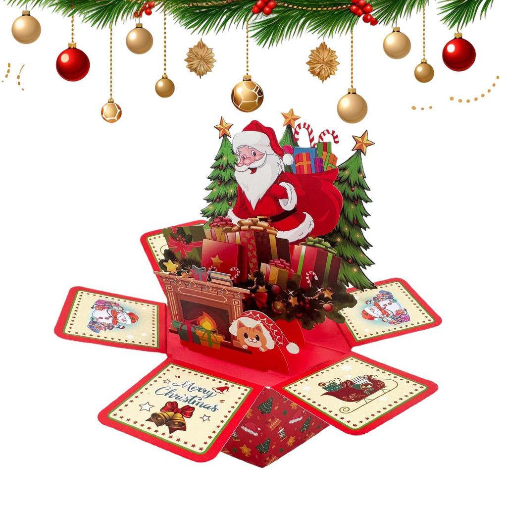 3D Christmas Cards Popup Festive Santa Greeting Cards Hexagonal Christmas Ornament With Envelops Sticky Notes for kid gifts