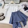 Girls' Korean Style Checkered Skort with Short Sleeve Top - EXB019
