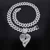 European and American Fashion Diamond-encrusted Hollow Peach Heart Alloy Pendant, Men and Women Cool Hip-hop Rap Cuban Necklace