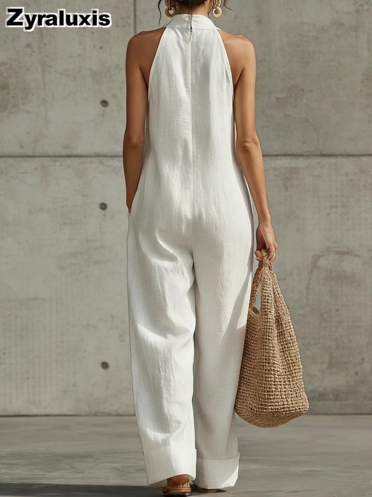 Mono Casual Elegante sin Mangas de Algodón y Lino de Verano para Mujer