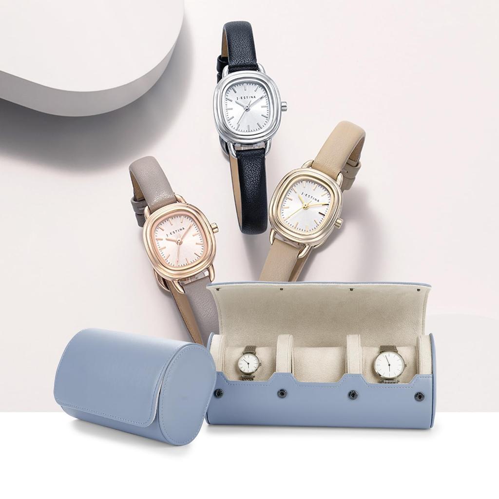 Woodten Light Blue Watch PU Single Watch Case Case, Leather,