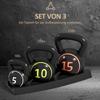 Three-Piece Kettlebell Set. 5lbs. 10lbs. 15lbs with Storage Tray