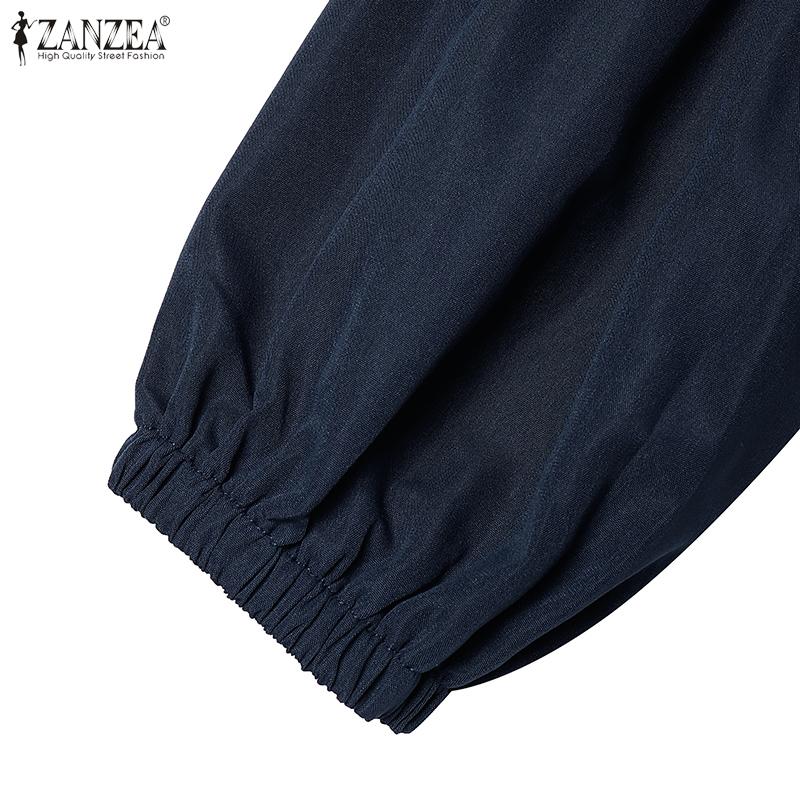 ZANZEA Women Casual O-neck Loose Long Sleeve Floral Embroidery Dress