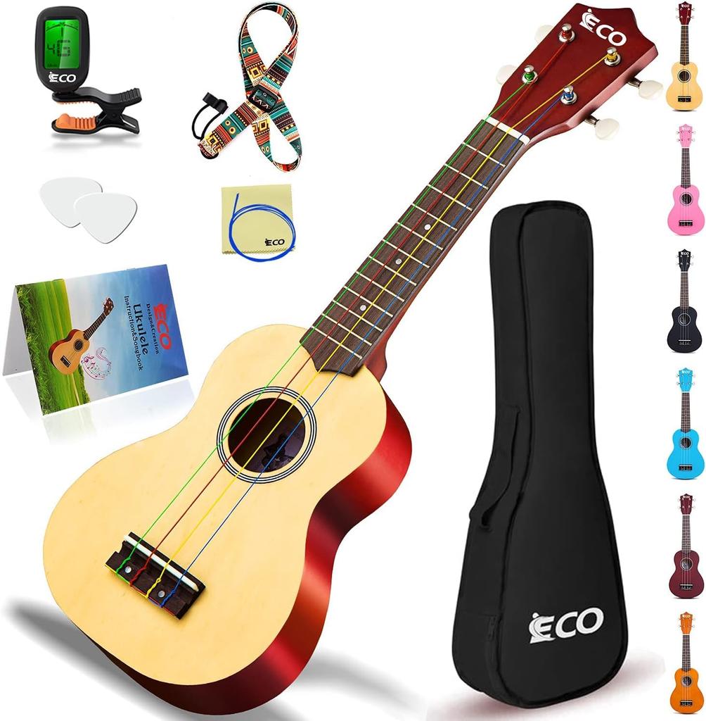Soprano Ukulele Beginner Pack 21 Inch Set with String Gig Wooden Quick Learning Polishing Kit Bag, Ukulele, Songbook, Pick, Cloth, All-in-One