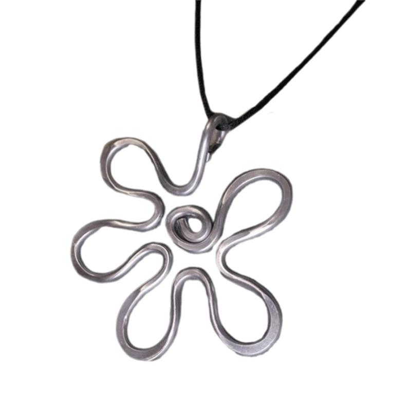 

Tibetan Silver Boho Open Flower Spiral Design Charms Pendants Necklace With Black Faux Suede Cord Long Necklace Handmade Jewelry
