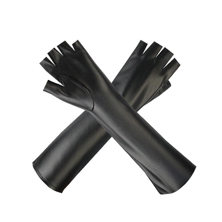 Extended Leather Gloves Women's Half Finger Thin Fleece Windproof Warm Wind Fashion Design Outdoor Fur Gloves