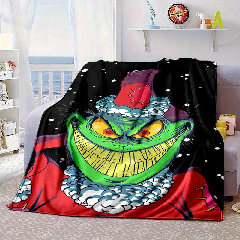 Green Monster Christmas Spirit Blanket Flannel Blanket for Bed, Sofa, Camping, Hiking, Picnic Essentials, Gift for Family Fan Gifts