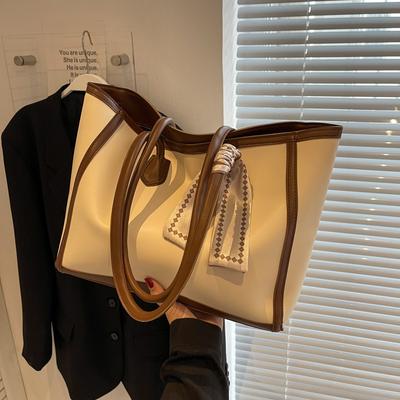 Premium Sense Simple Contrasting Color Big Bag Women's Versatile Popular Shoulder Bag Large Capacity Commuter Tote Bag