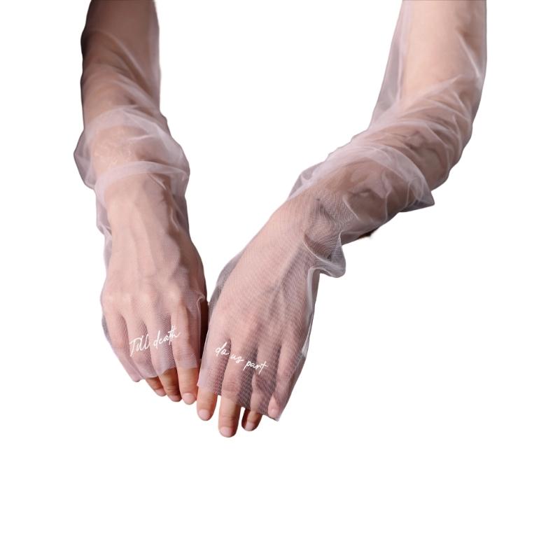 

Tulle Wedding Gloves With Till Death Lettering Design Bridal Shower Accessory Arm Sleeves for Ceremony Bride Photoshoots 1 белый