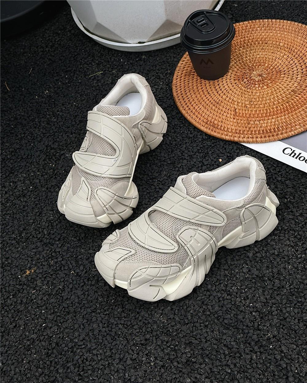 

Leather casual sports big head mountaineering height increase small ins tide shoes mesh Velcro platform dad shoes women 40 абрикосовый