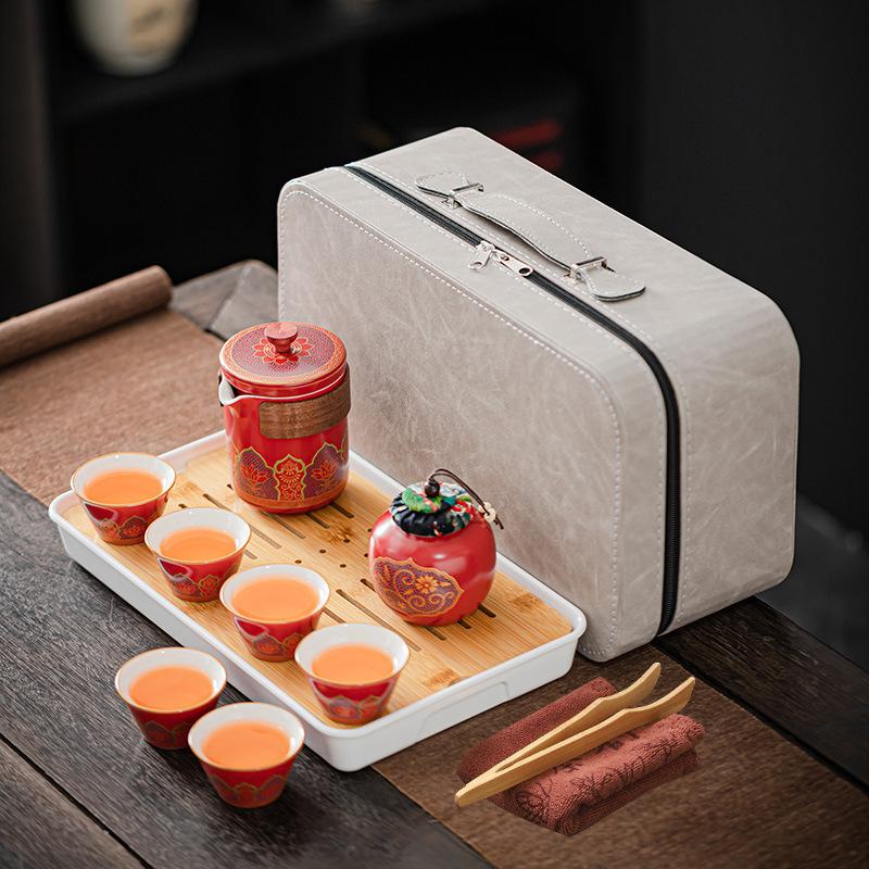 Outdoor Camping Travel Kung Fu Tea Set Teapot Ceramic Fast Teacup Tea Tray Portable National Tide Gift