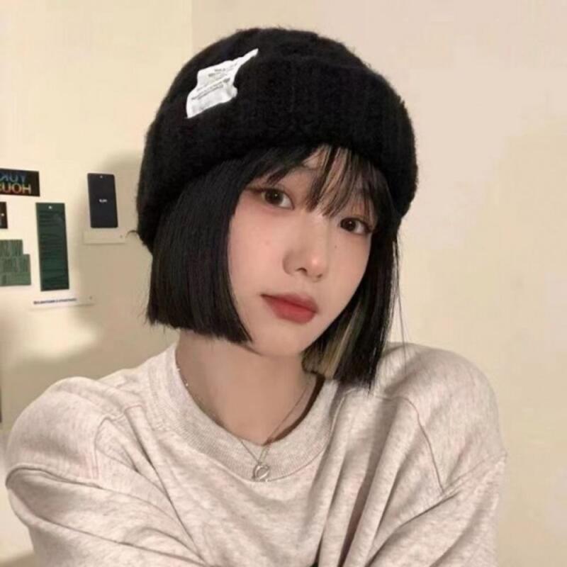 Winter Women s Hat Khaki Knitted Short Beanie green