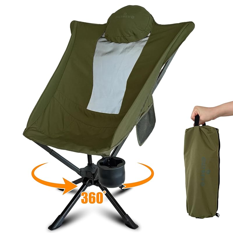 

OUTREVO [Revolver Plus] 360 degrees rotate outdoor chair high back backrest compact lightweight folding one touch chair Comes with storage bag outrebo