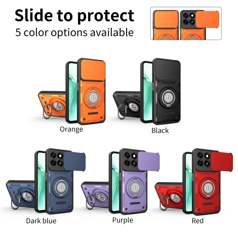 Armor Shockproof Case For ZTE Blade A35 A55 Slide Camera Lens Protection Metal Ring Holder TPU Frame Plastic Phone Cover Fundas