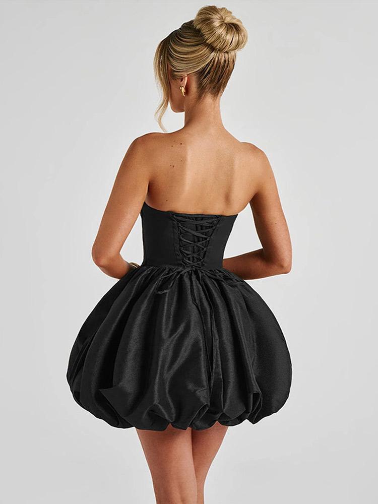 Women's Strapless Bow Short Dress Ladies' Princess Dress Christmas Festival Birthday Pink Black Blue Represent Dresses