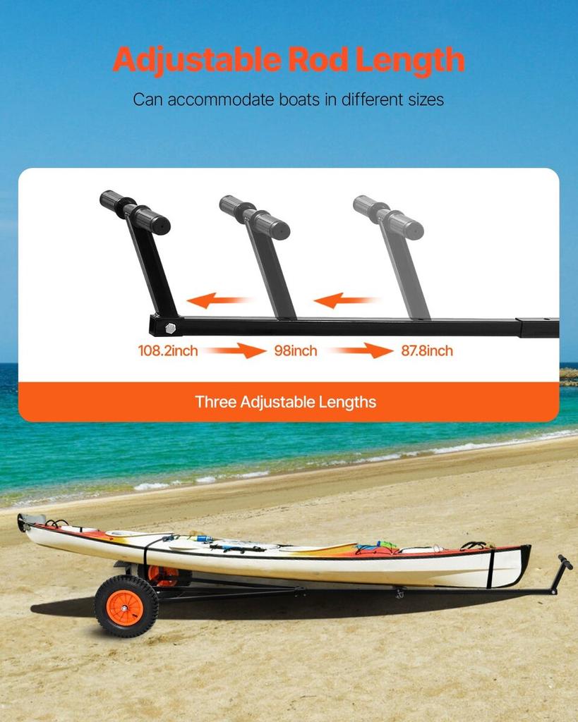 420lbs Boat Trailer Dolly Mover Adjustable Length with 15.7 In Pneumatic Tires