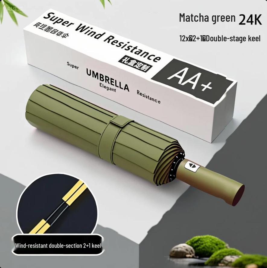 Reinforced Windproof Black Umbrella with UV Protection for All Weather Conditions