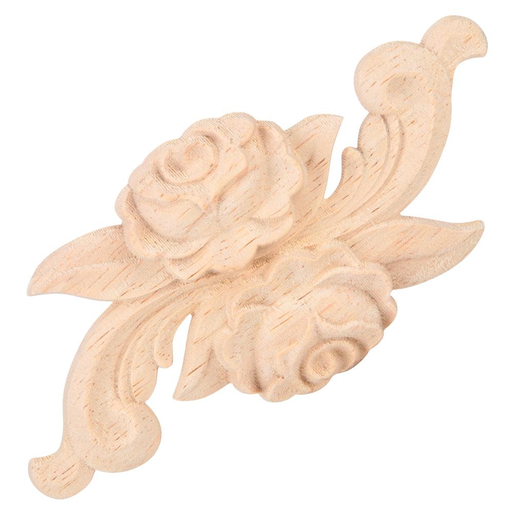 D5 4Pcs Flower Wood Carved Corner Onlay Applique Door Cabinet Vintage Style Furniture Decor Home European Style Rose Applique
