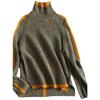 Turtleneck Sweater Women's Thickened Retro Autumn and Winter Japanese Loose Outer Wear Contrast Color Sweater