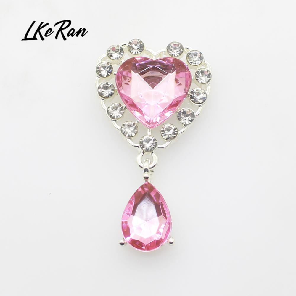 New 5Pcs 25mm*45mm Heart Acrylic Rhinestone Pendants Buttons For Wedding Decoration Metal Brooch Hair Bow DIY Jewelry Craft