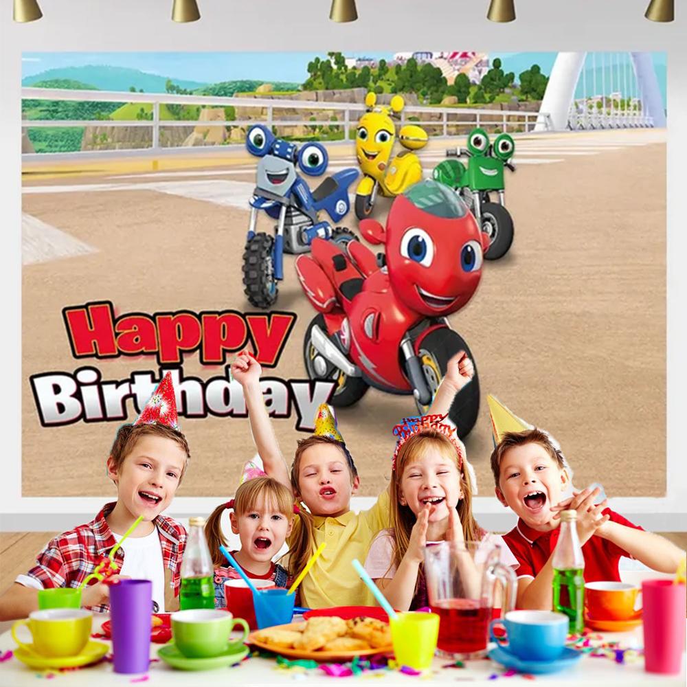 Cartoon Ricky Zoom Motorcycle Birthday Party Decoration Background Banner Racing Motorcycle Kids Baby Party Photo Shoot Props526