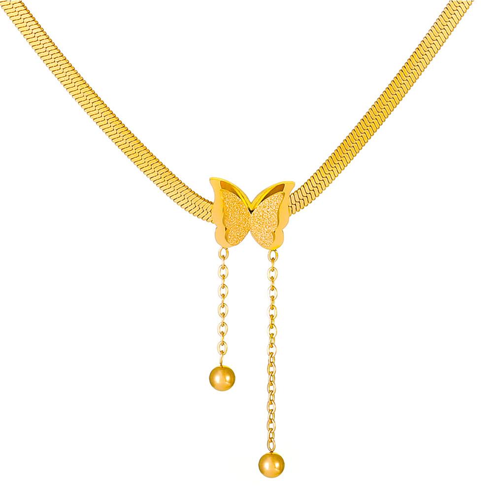 Stainless Steel Frosted Butterfly Pendant Necklace Bracelet Fashionable Niche Titanium Steel Tassel Necklace Women Jewelry